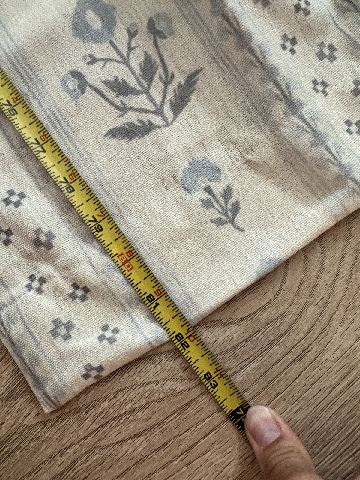 Blue Grey Pinch Pleated Floral Curtain Panel 82” Long