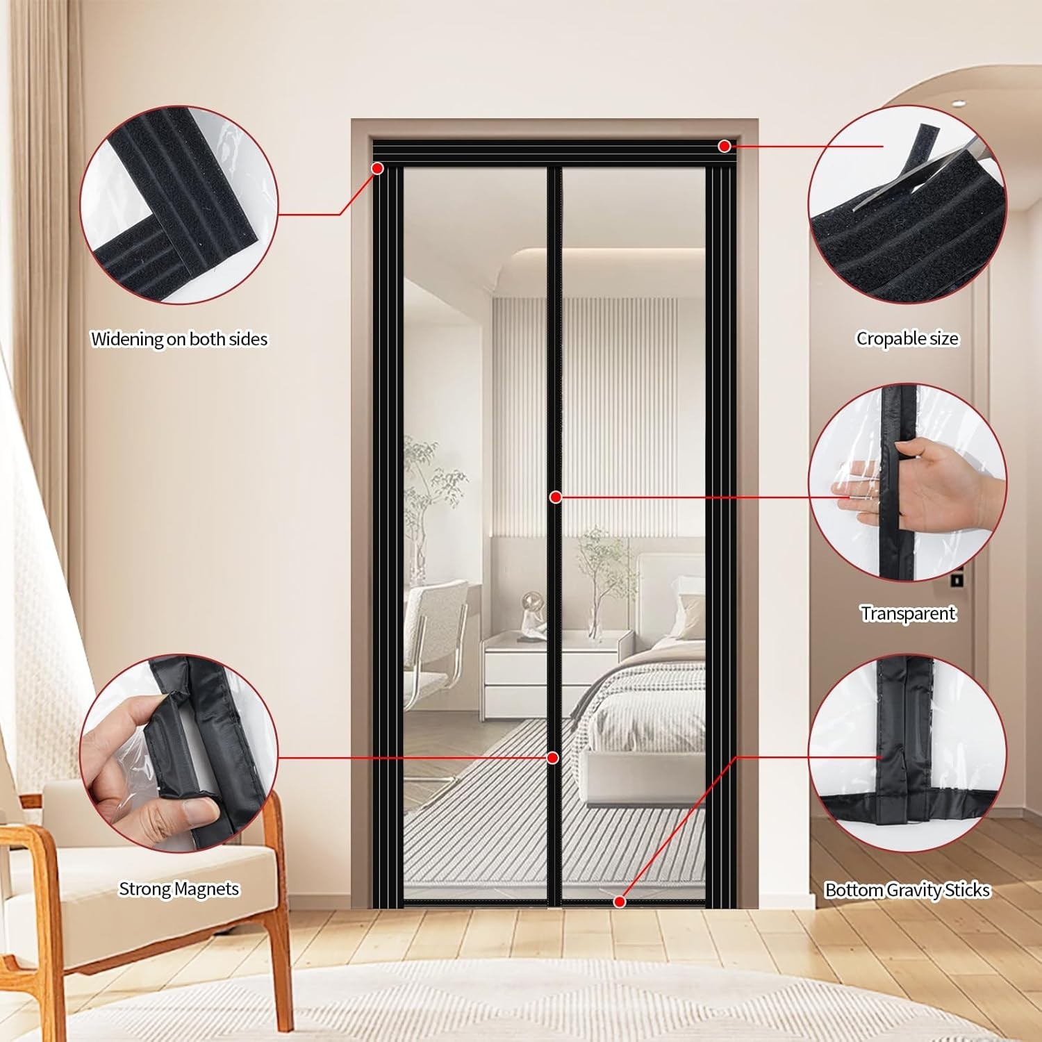 Magnetic Auto Closer Door Curtain 34″-39″ x 81″-84″ for Summer & Winter Comfort