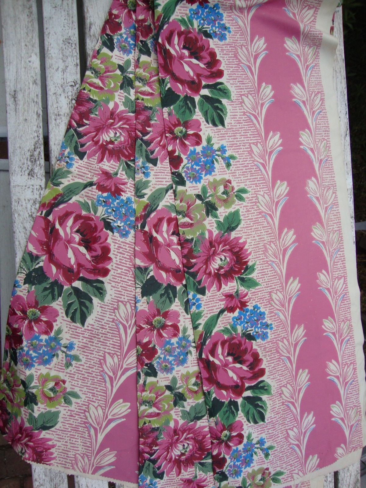 Vintage Mid Century Modern Floral 1940s Curtains 2 Pairs 2 Valances Pink Vinyl