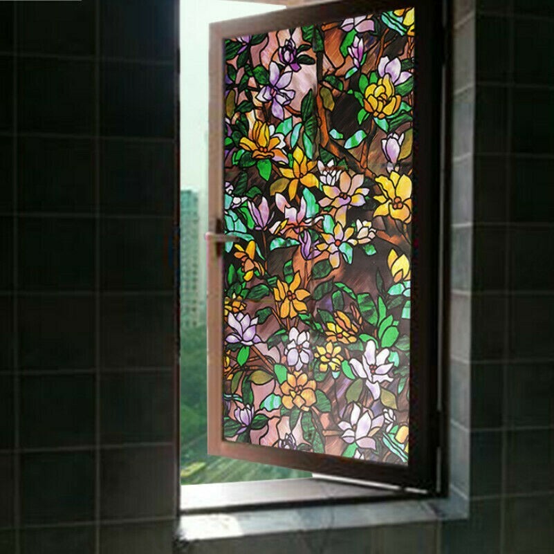 Static Cling Cover Stained Flower Window Film Glass Sticker Privacy Opaque Adorn