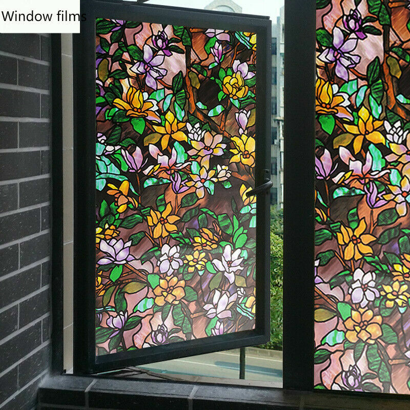 Static Cling Cover Stained Flower Window Film Glass Sticker Privacy Opaque Adorn