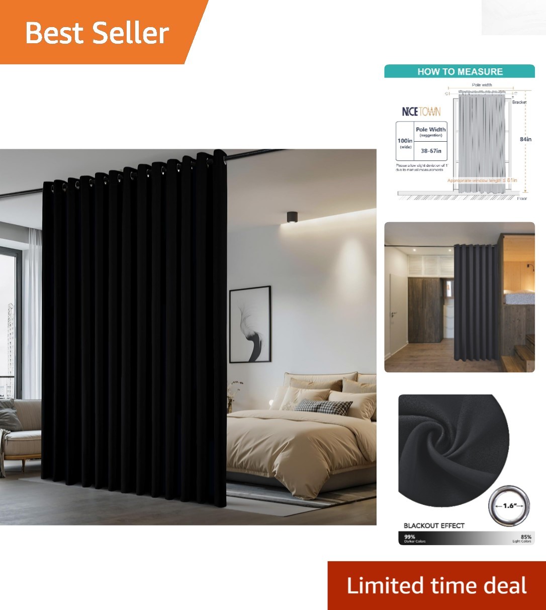 Elegant Blackout Room Divider Curtain: Soundproof Privacy Solution, 7ft x 8.3ft
