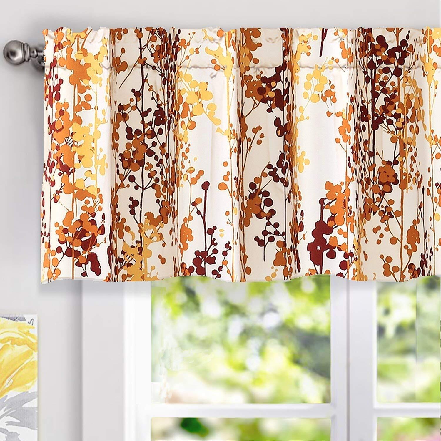 1 Pc Leah Abstract Floral Ink Painting Valance Thermal Insulated Window Curtain