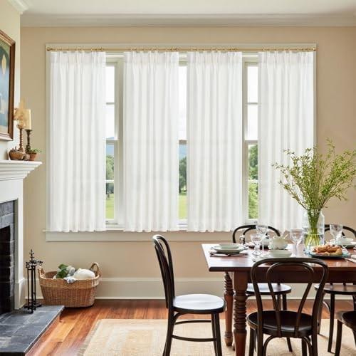 Pinch Pleated Linen Blend Curtains 38″W x 63″L (Pack of 2) Pinch Pleated White
