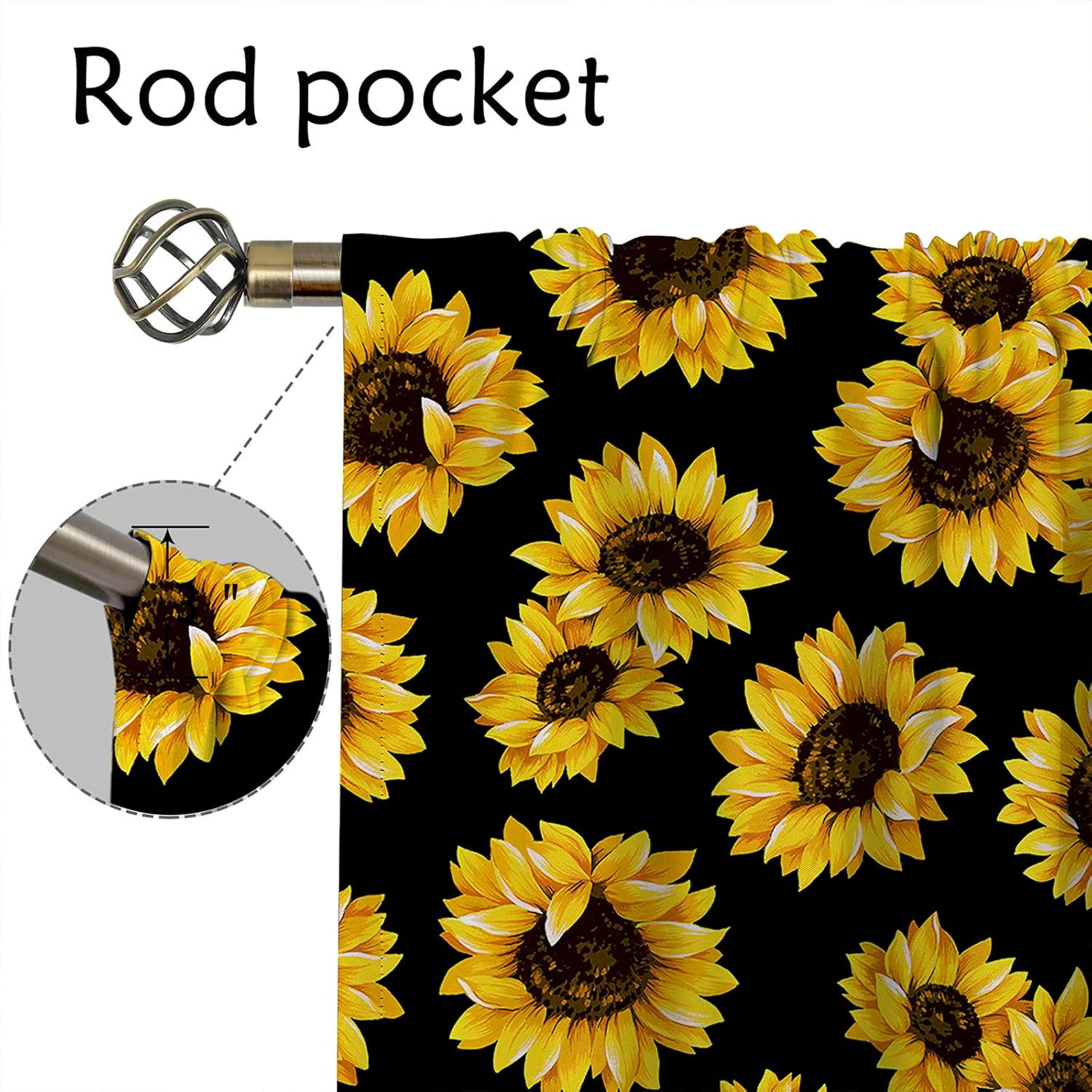 Sunflower Blackout Curtains for Home Decor,Floral Seamless Pattern Sunflowers Ro