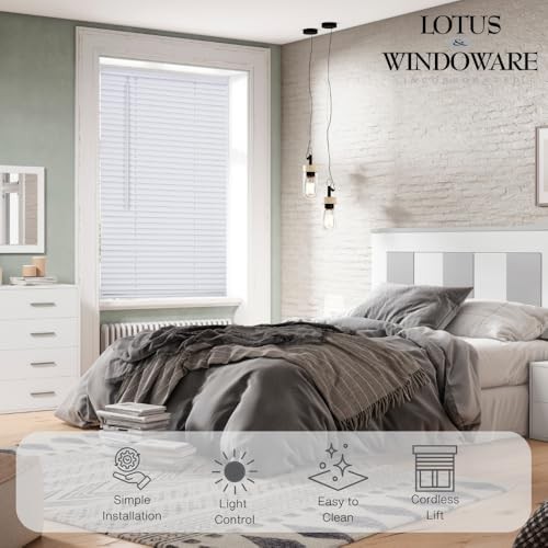 Cordless Mini Blind, 1″ Vinyl Slats, 45″ Wide x 72″ Long – 45″W x 72″H White