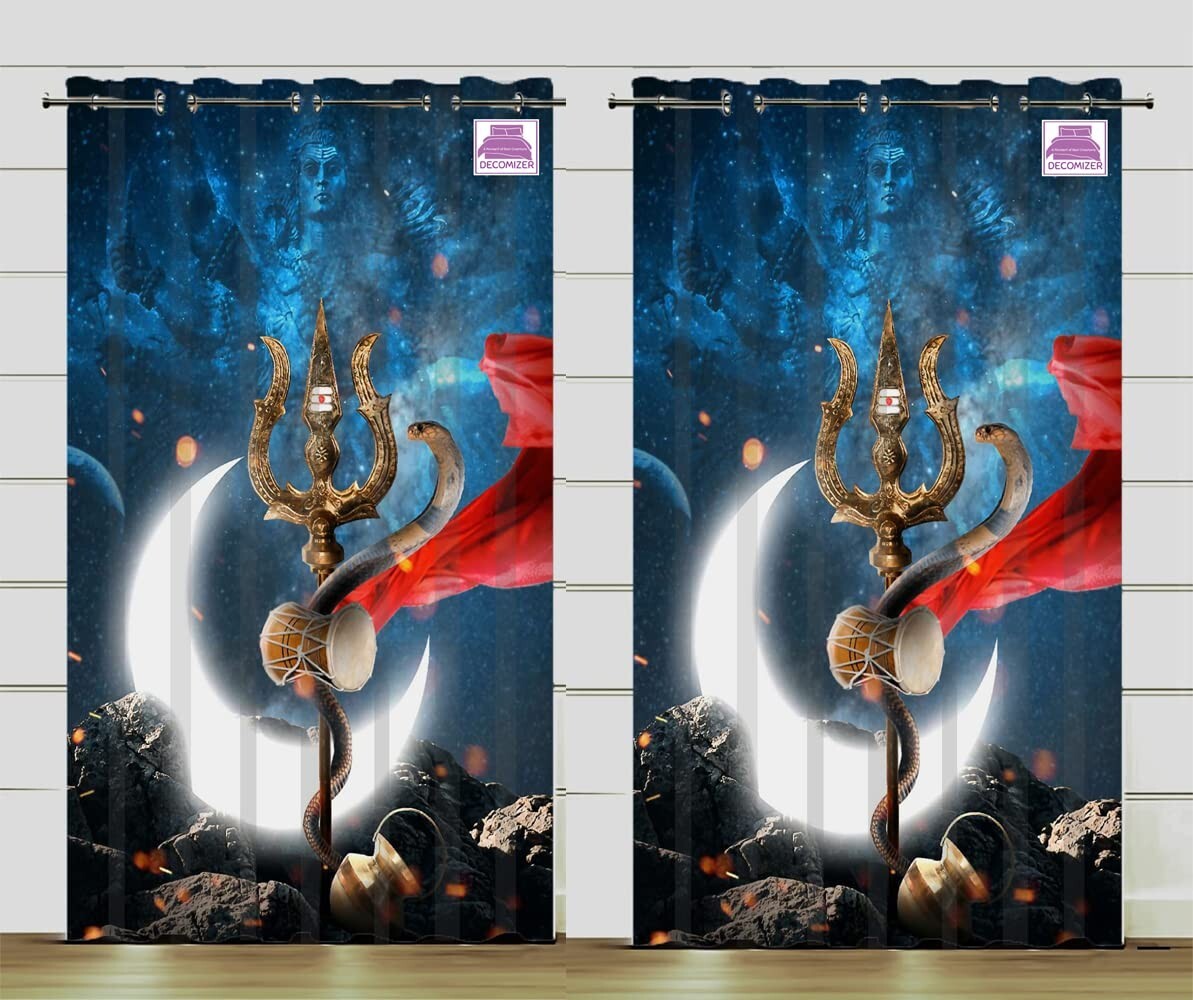 New 2 Pieces Shiva Trishul Digital Print Door Curtains Set – 7 ft