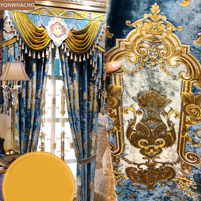 American living room embroidered velvet blue thick cloth curtain valance B609*