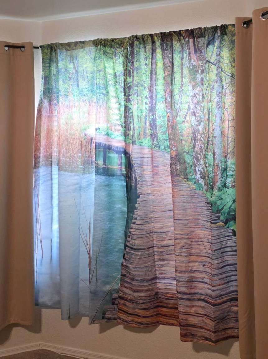 AMBESONNE Curtains Lake Boardwalk Scene Landscape View, 2 Panel Set 108″ x 84″