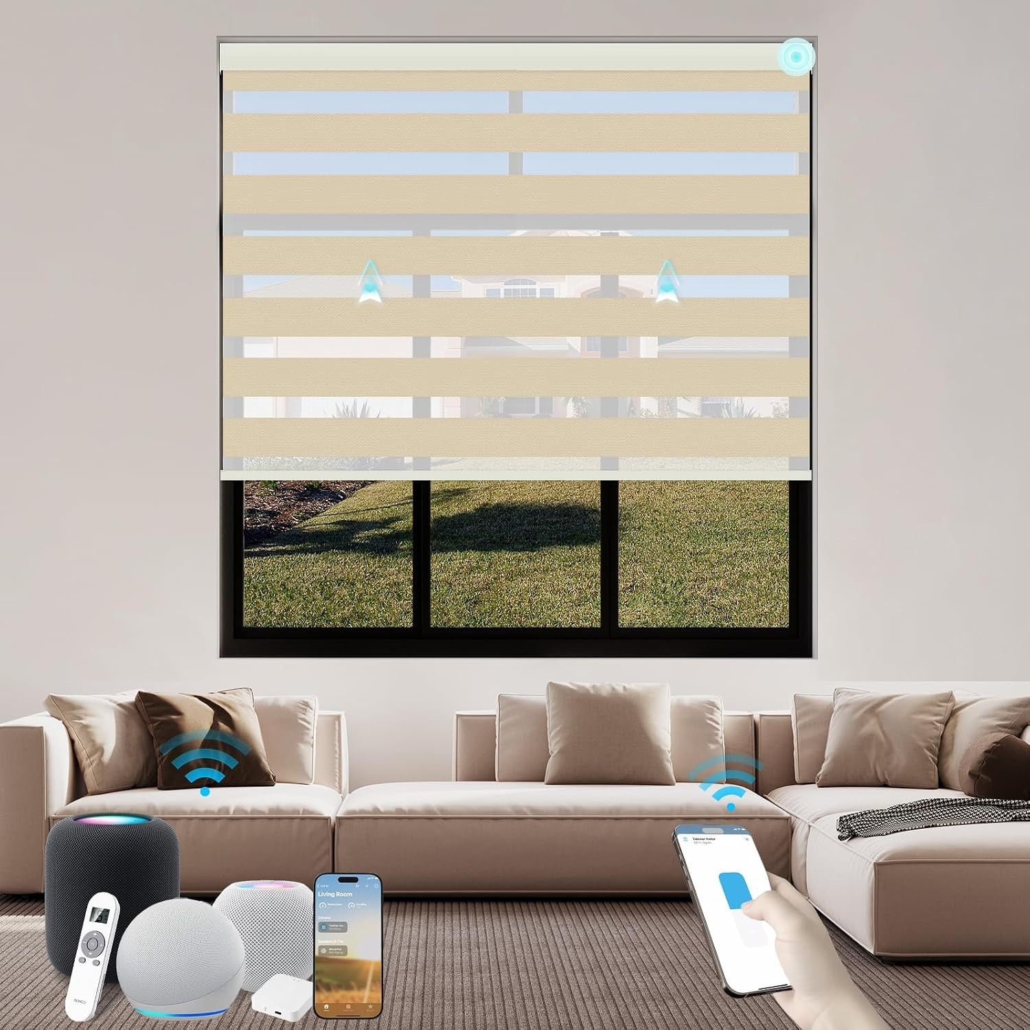 Motorized Zebra Blinds Custom Size Smart Shades Alexa Google HomeKit Compatible