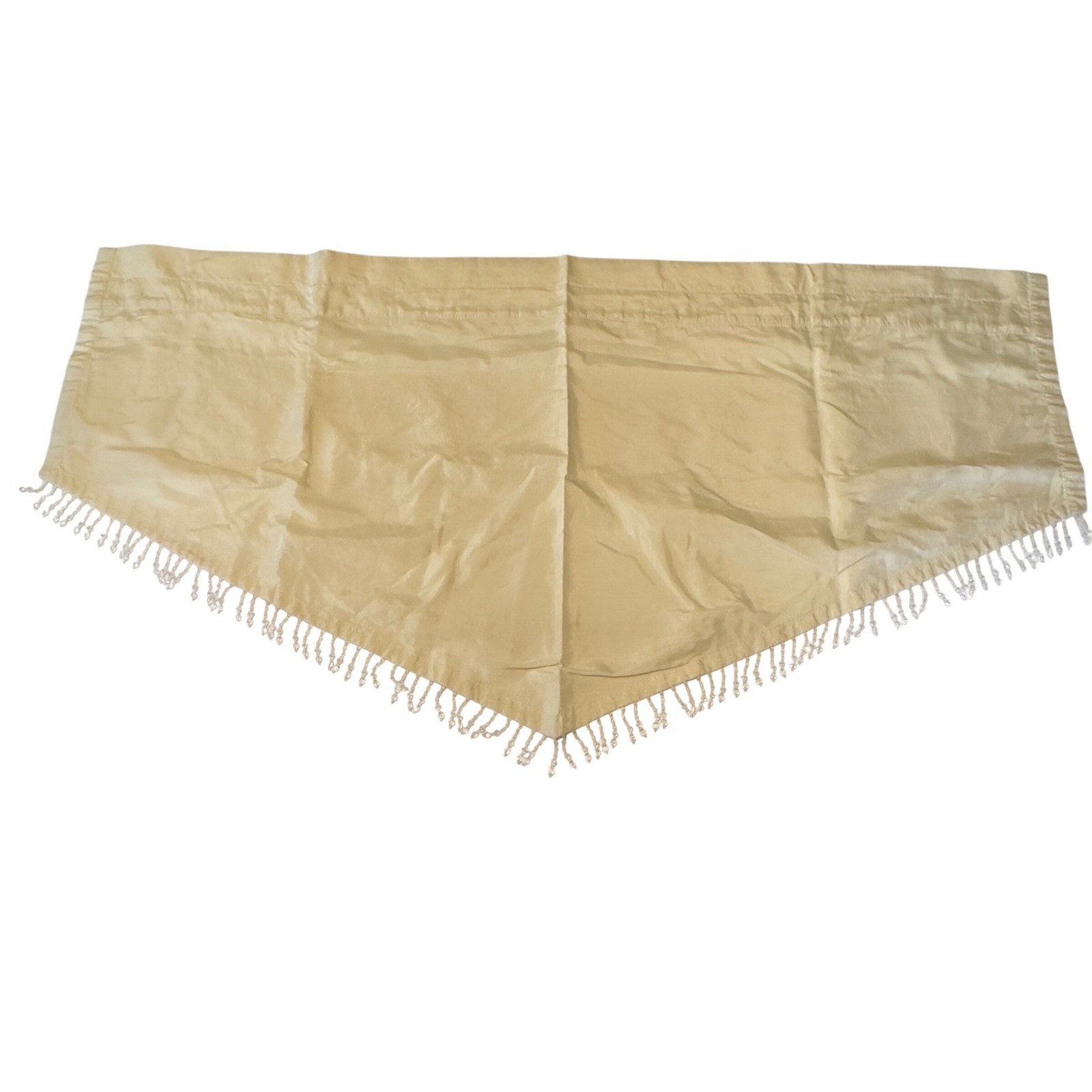 Champagne Silk Blend Beaded Fringe Pointed Window Valance 38″x21″ V-shape