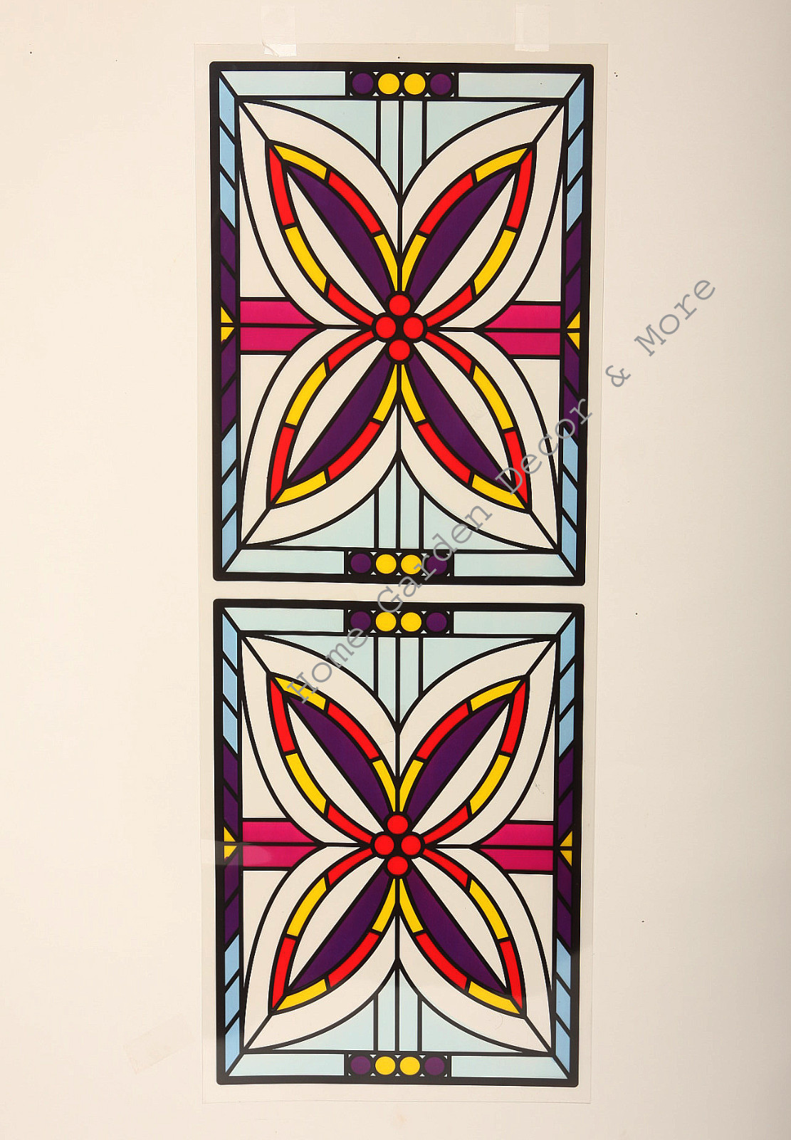 24.4″ x 9″ Floral Panes Stained Glass Window Film Sticker Decal Peel & Stick