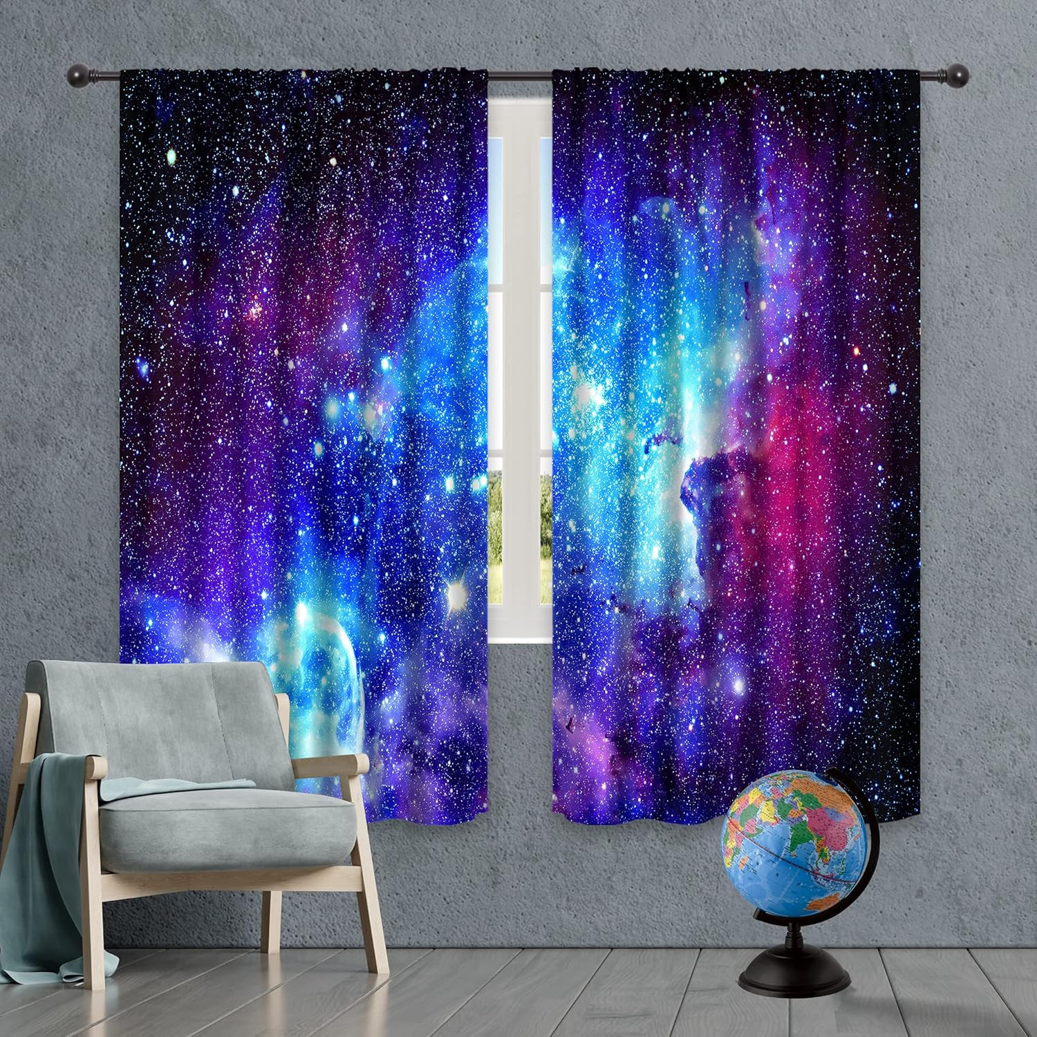Galaxy Outer Space Nebula Curtains (2 Panels 42 X 63 Inch) Blue Rod Pocket Unive
