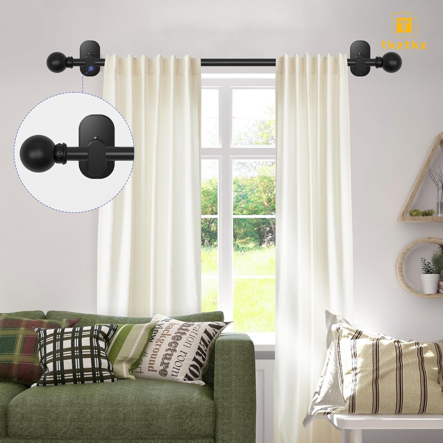 Curtain Rods No Drilling for Windows 18 to 45 Inch:No Drill Small Black Curta…