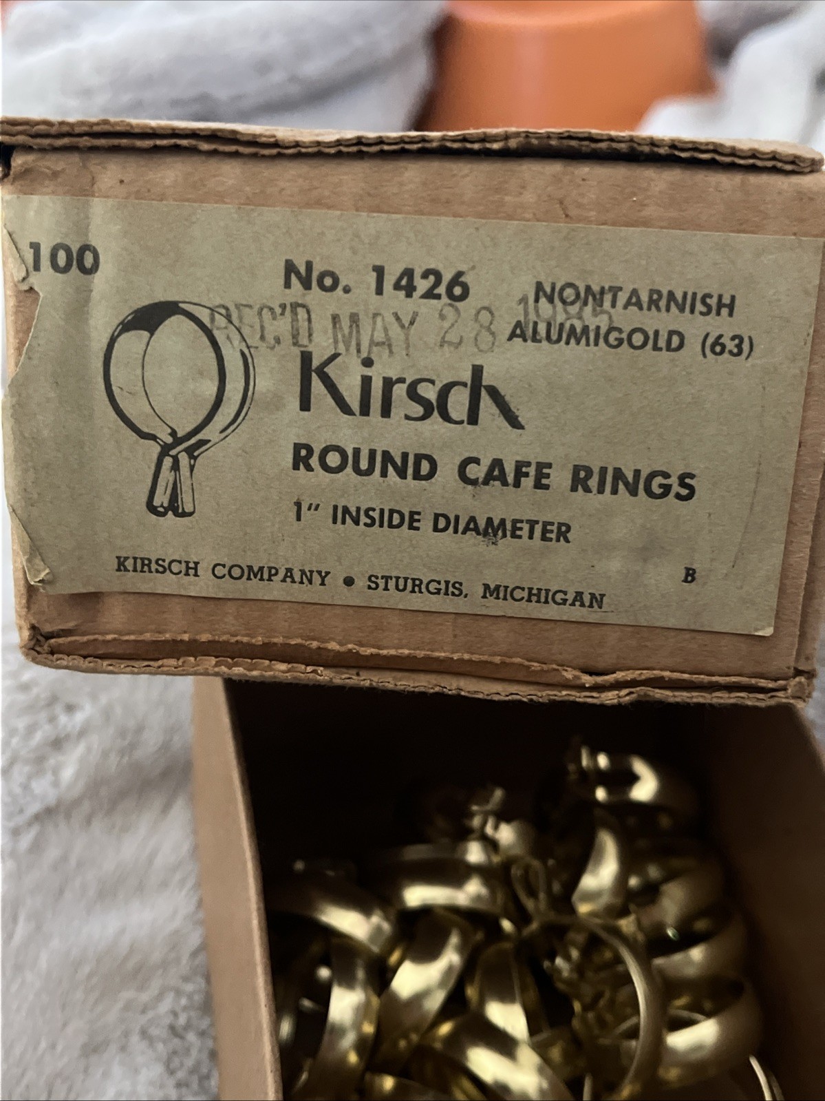 Vintage Lot Of 135 Kirsch Gold Eyelet Cafe Rings 1” Inside For 13/16” Rods NOS