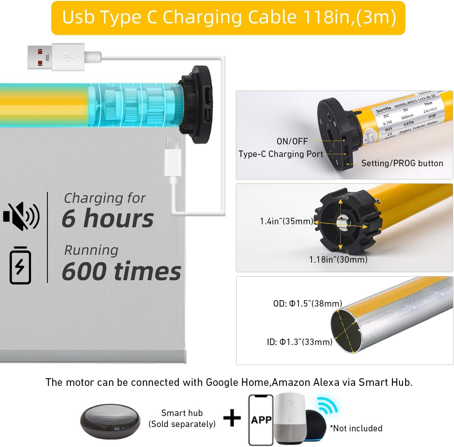 Rechargeable Zigbee Blinds Motor – Wireless Control with Alexa & Google Home