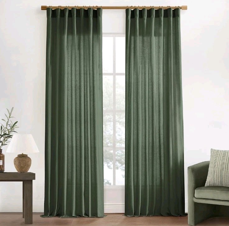 Moss Green Linen Curtains 96 Inches Long – 2 Panels