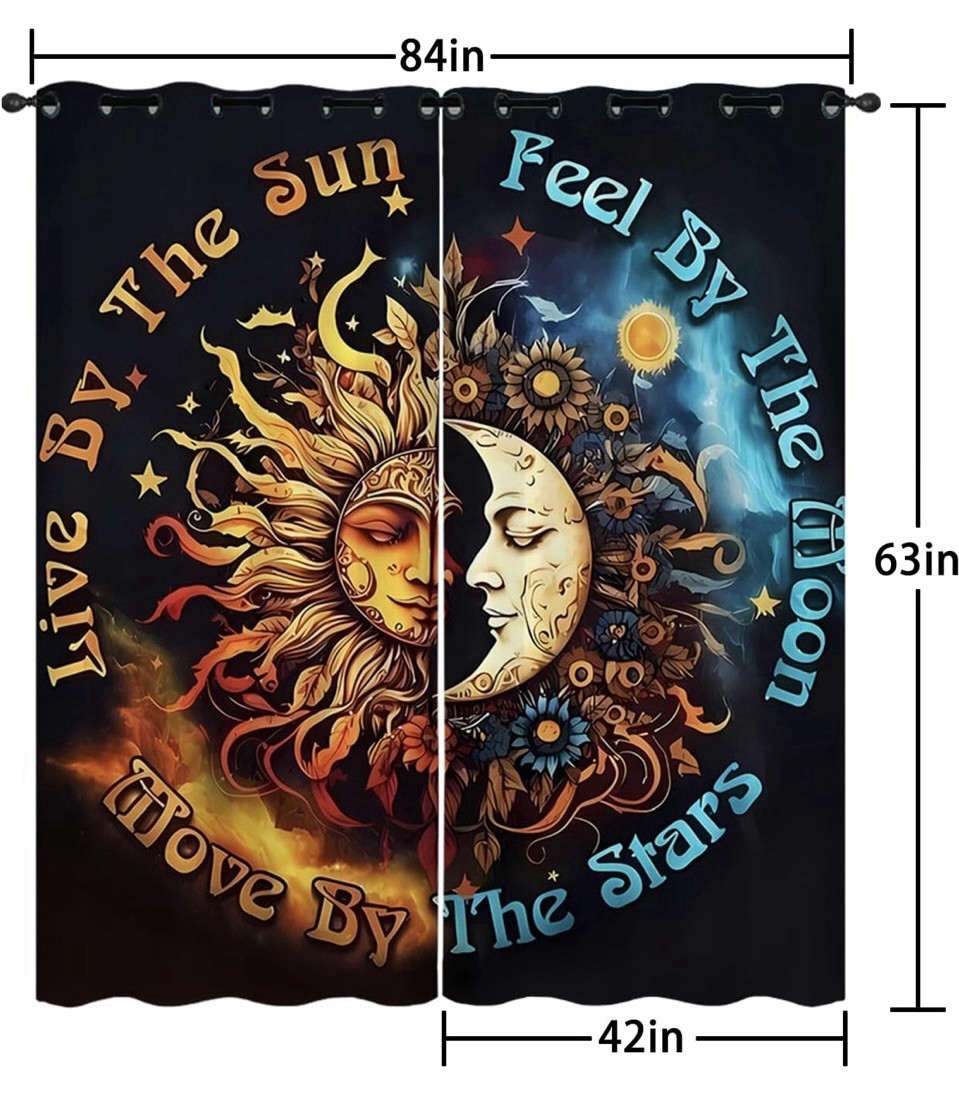 Sun Moon Window Curtain, Boho Style 42″ W x 63″ H (2) Sunflowers,Light Blocking