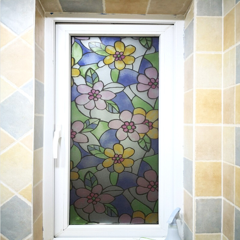3D Floral Stained Glass Sticker Frosted Statics Cling Window Films Opaque Decor