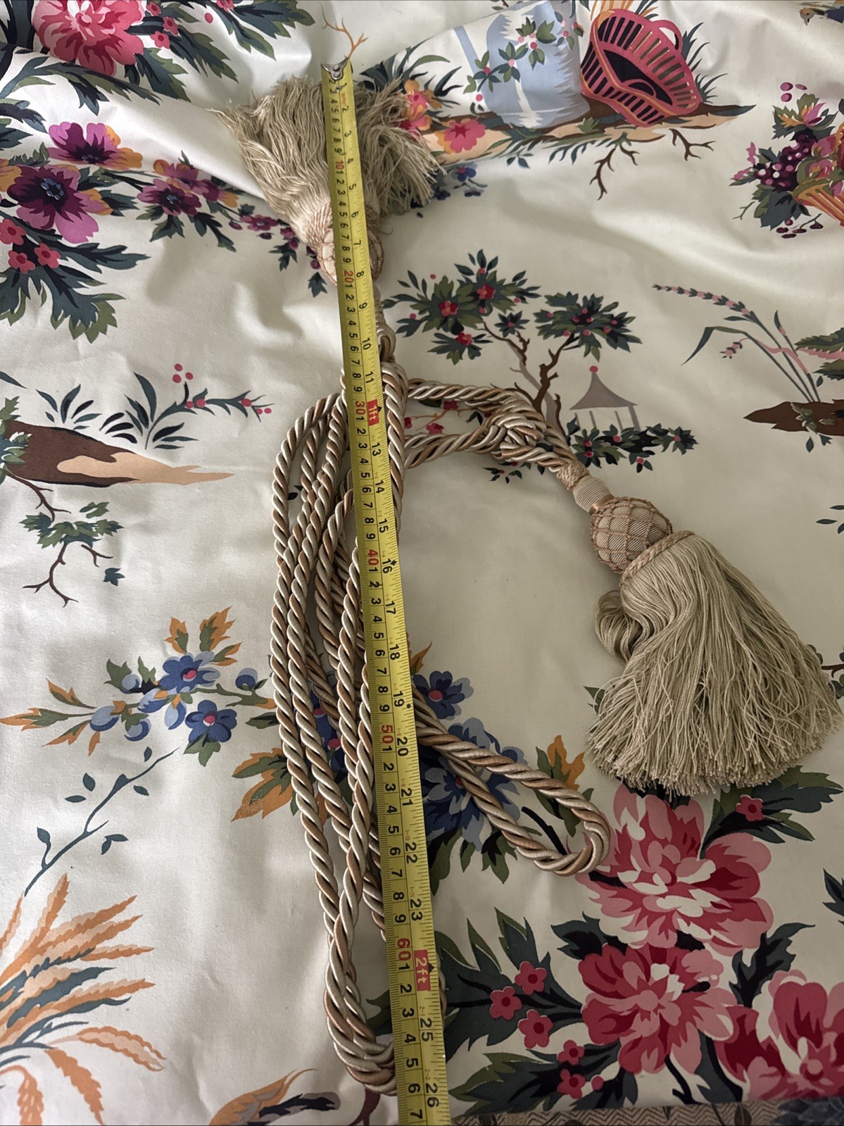 French Curtain Tassel Tiebacks A Pair Designer Gold Ivory Light Green