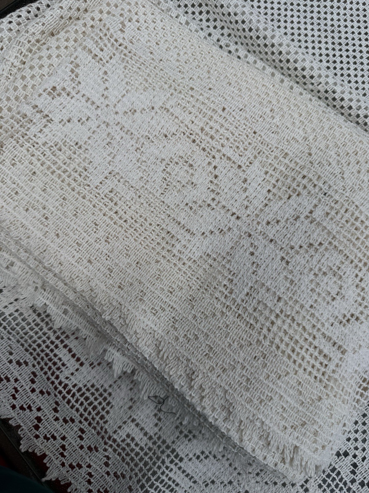 Off White Crochet Lace Kitchen Curtain Valance Tier Swag Vintage Cafe Panel X5