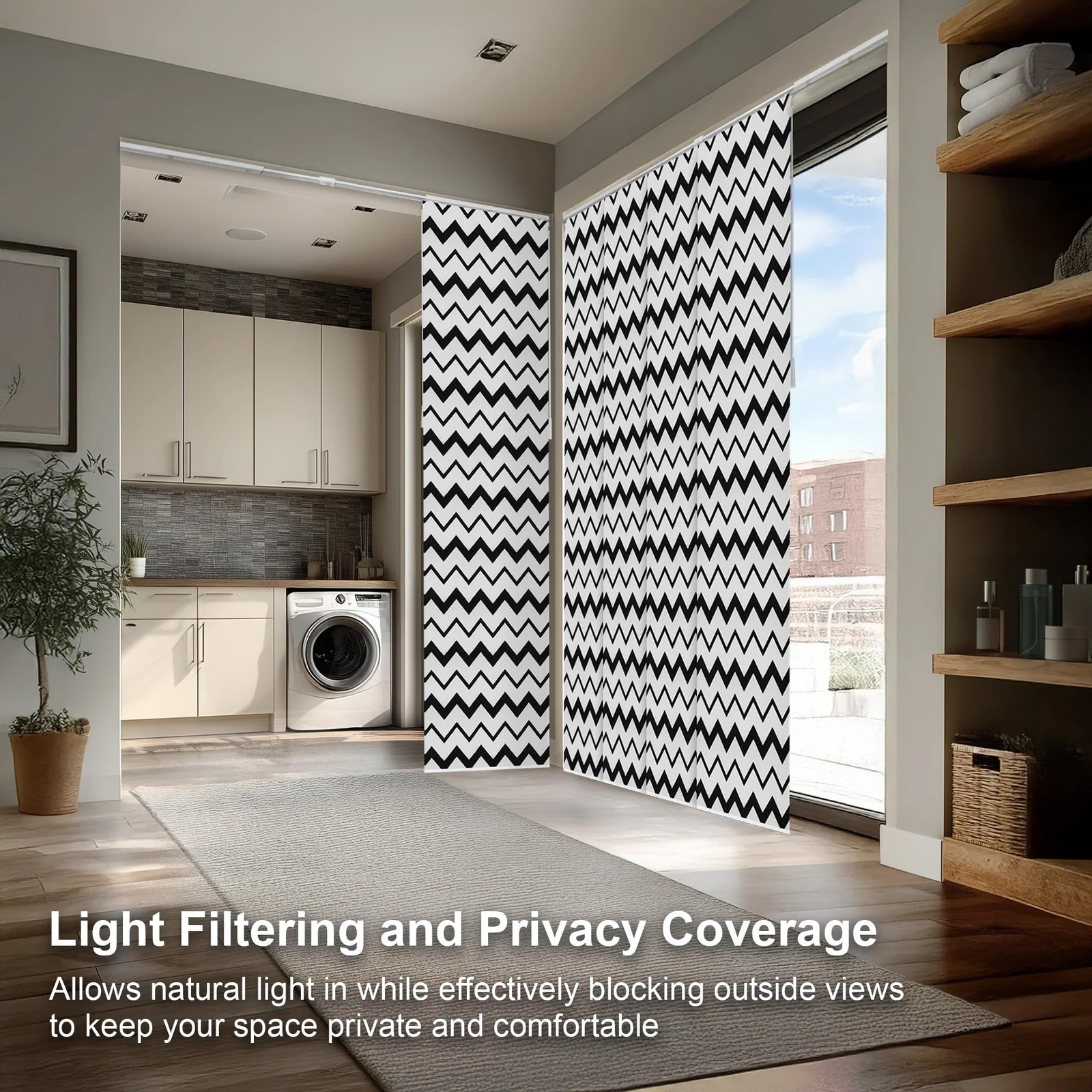 CHICOLOGY Panel Track Blinds for Sliding Glass 86″W x 96″H, Wave (Privacy)