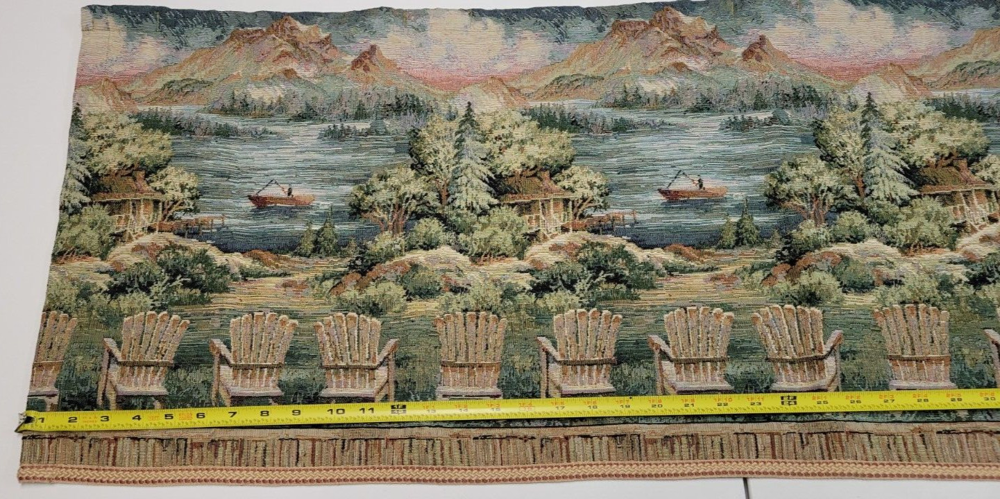 Croscill Tapestry Valance Fishing Cabin Mountain Lake Rustic Panel Painterly Vtg