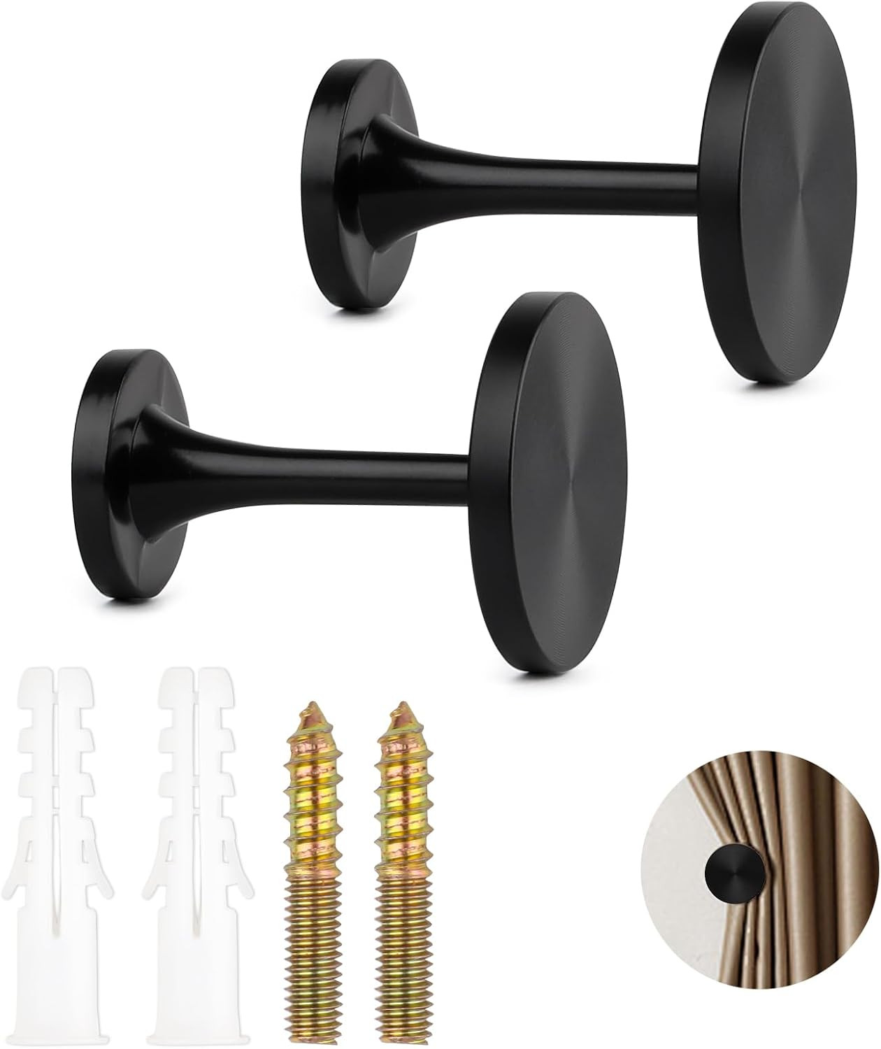 ​2 Pack Black Curtain Tiebacks,Wall Mounted Zinc Alloy Holdbacks with Screws, De