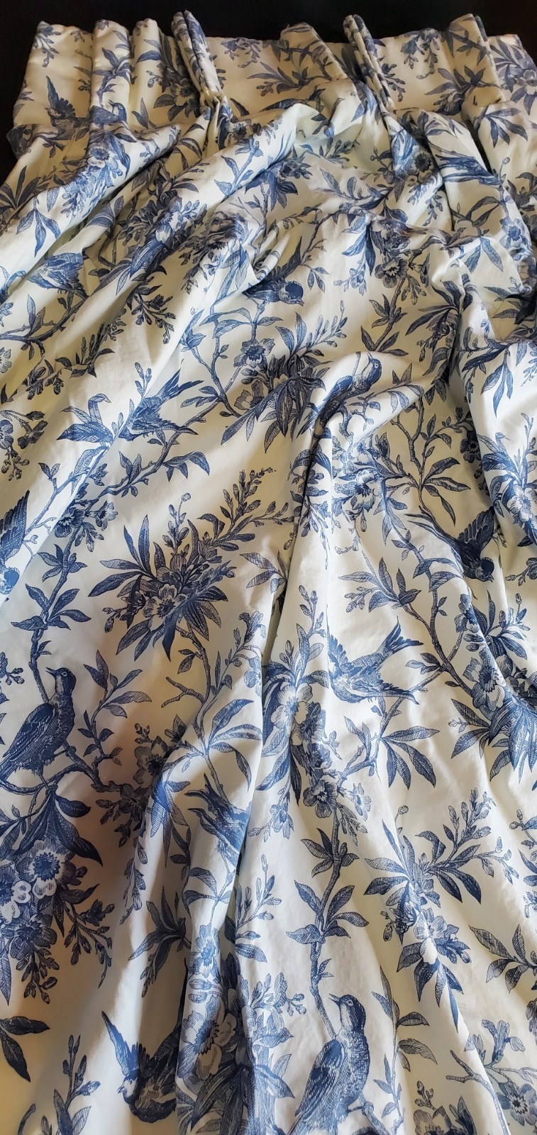 Custom Made Pinch Pleated Lined Drapes Blue/White Birds 2 Panels Ea *18″x 97″*