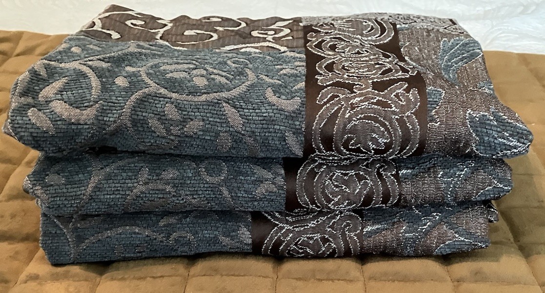 Three(3) Croscill Galleria Brown Teal Ascot Valances 40” X 21”Tasseled