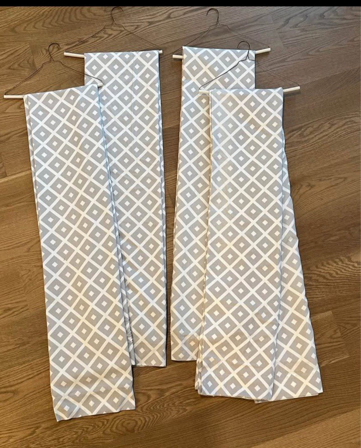POTTERY BARN KIDS SET OF GREY WHITE 44 X 96 DRAPERY PANELS WITH BLACKOUT LINING