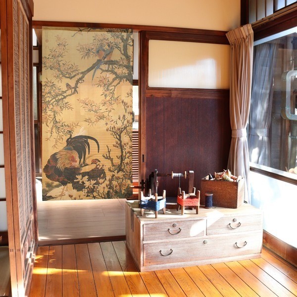 Japanese Traditional Art Noren – Ito Jakuchu “Flowers and Two Chickens” interior