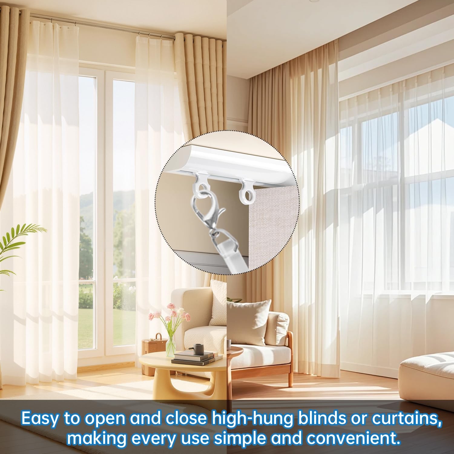 4 Pack 12″ Clear Acrylic Curtain Pull Rod with Hook, 12″-4 Pack,