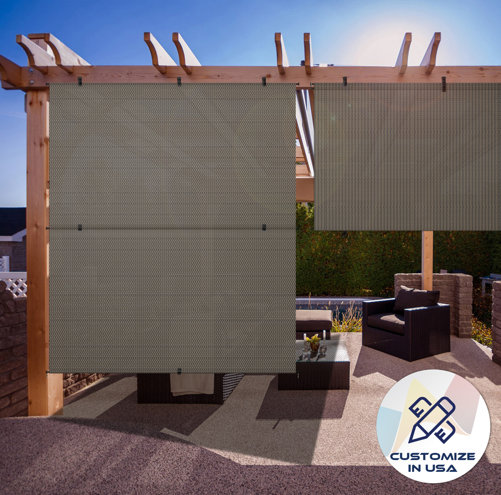 Customize Foldable Sunshade Curtain Roll up Shade Patio Porch Pergola Brown