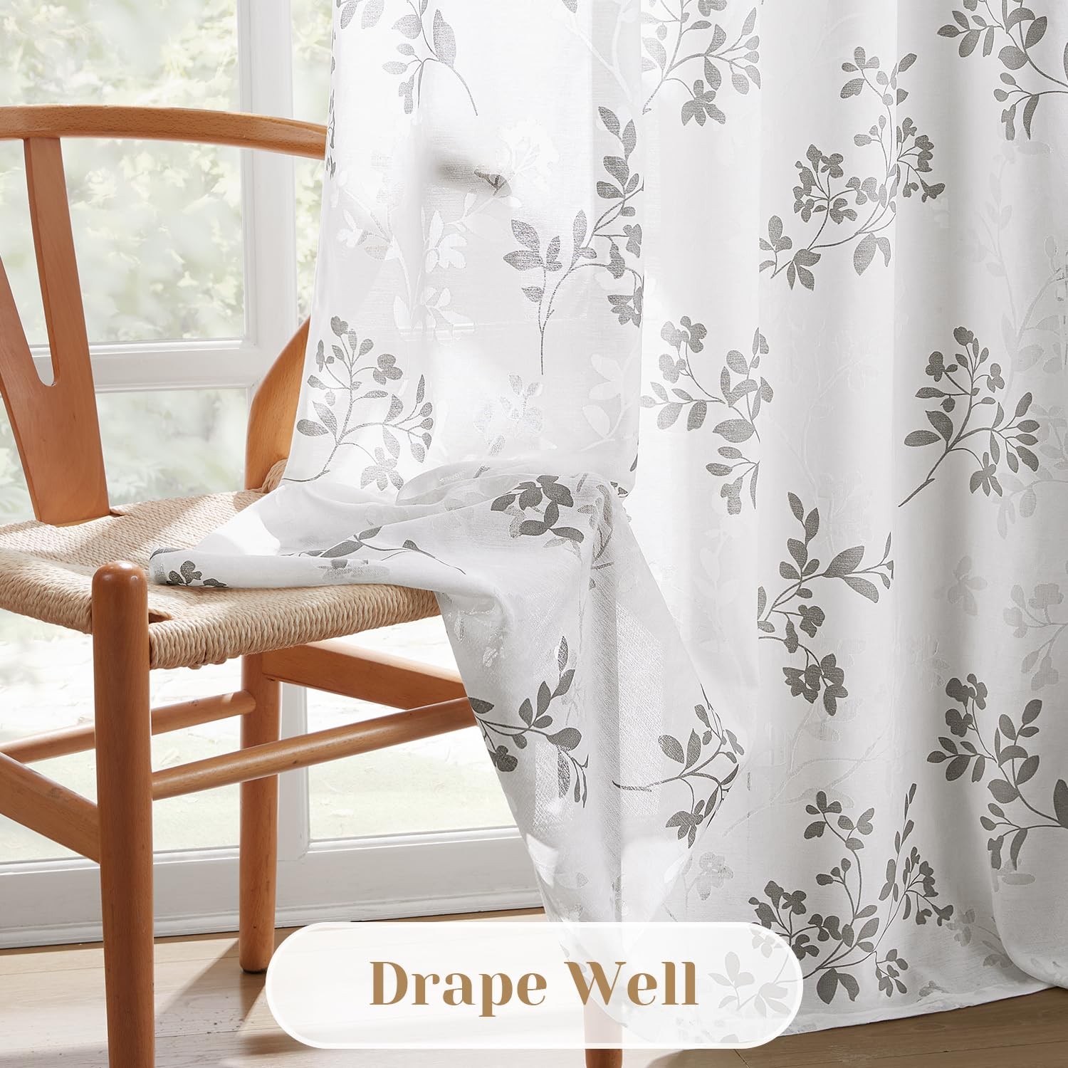Kitchen Curtains 45 Inch Length Cafe Tier Drapes, Light Filtering Semi Sheer …