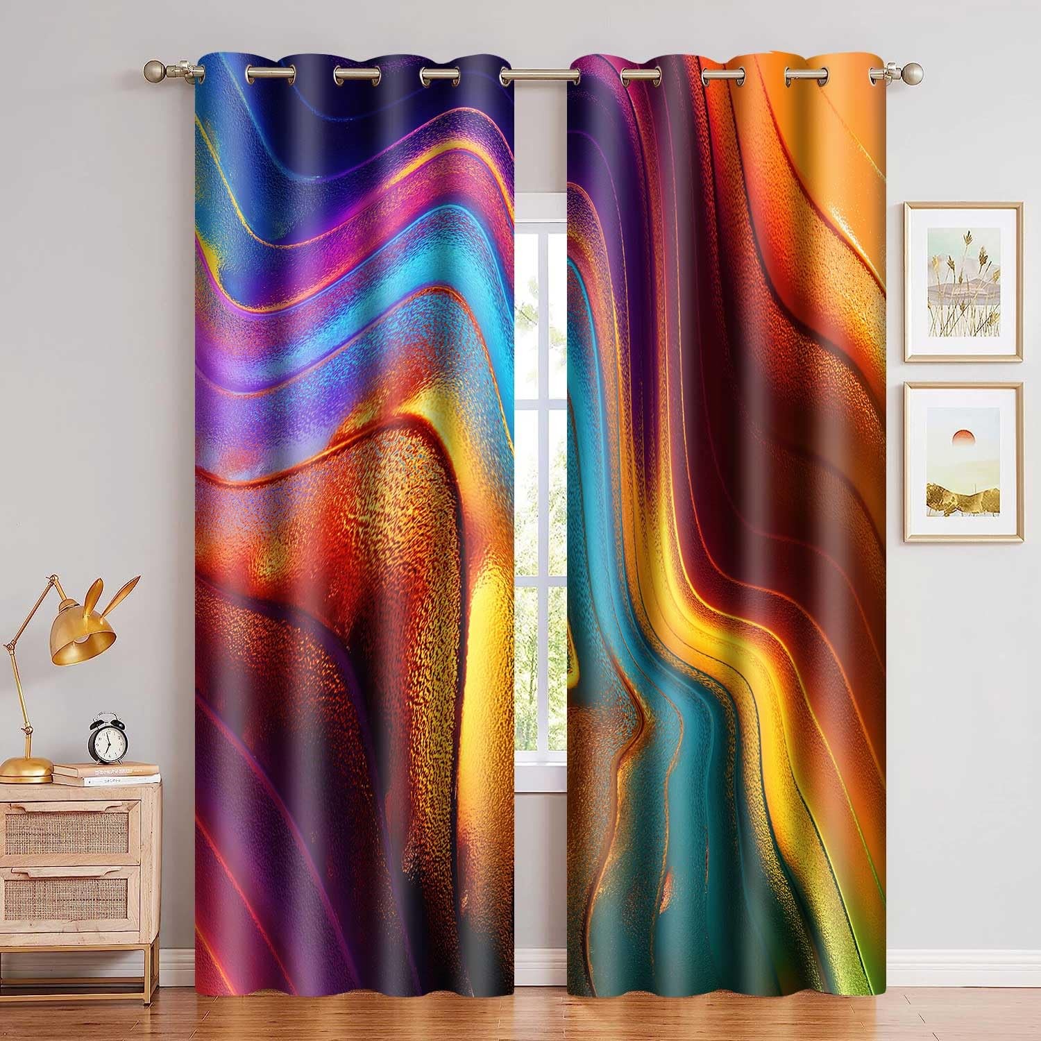 Mizsye Colourful Fluid Curtains Modern Art Theme Abstract Blackout Drapes