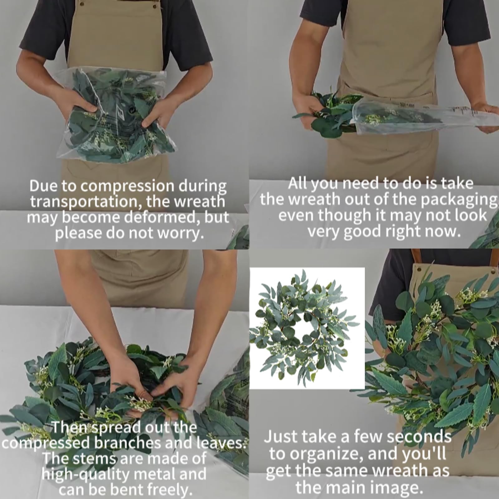Artificial Green Eucalyptus Wreath,15 inches Greenery 15 Inch, Multicolor-a