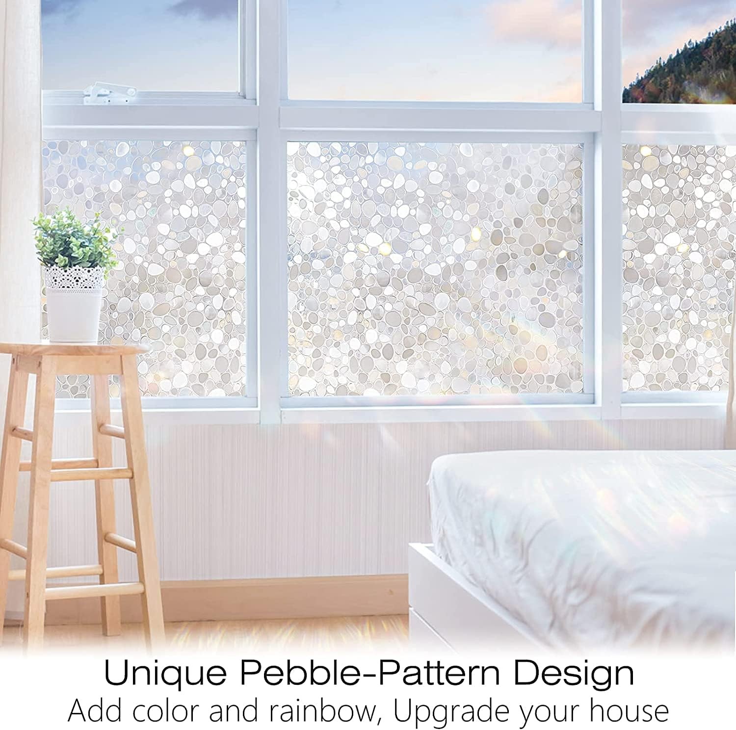 Window Privacy Film, Decorative Clings, UV Blocking 3D Pebble, 17.5 X 78.7 Inch