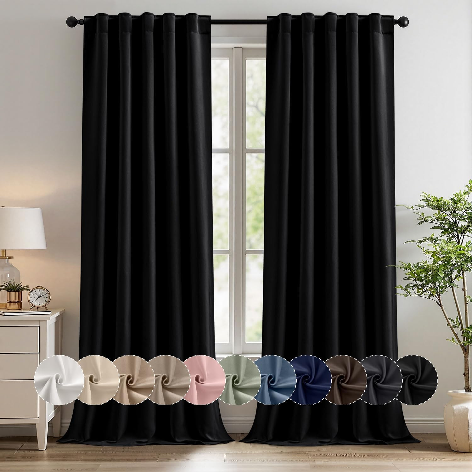 MIULEE Black Pinch Pleat Blackout Curtains 96 Inch Length 2 Panels Set for Bedro