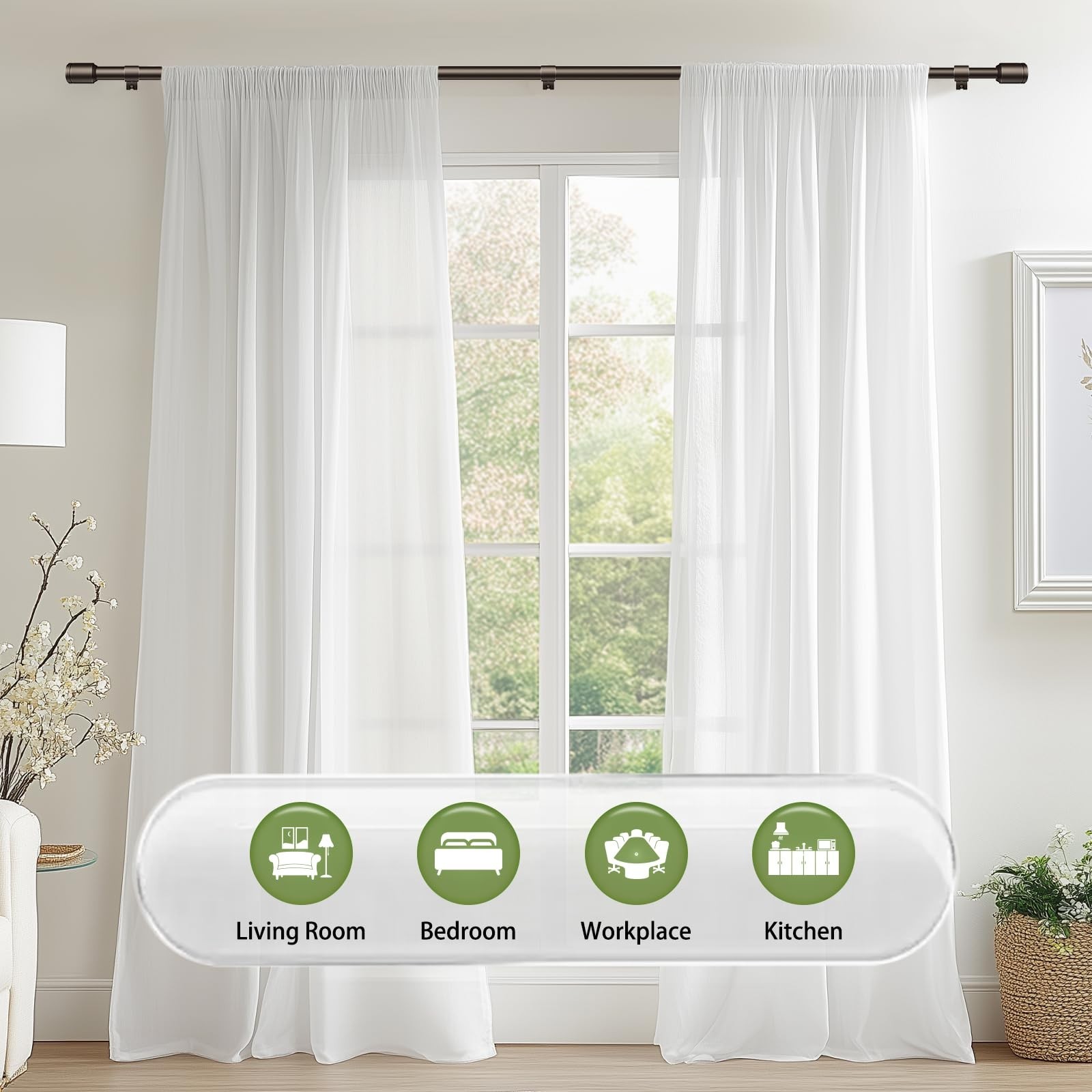 Adjustable 5/8″ Curtain Rods 30-90″ for Windows, Antique Bronze, 2 Pack with Bra