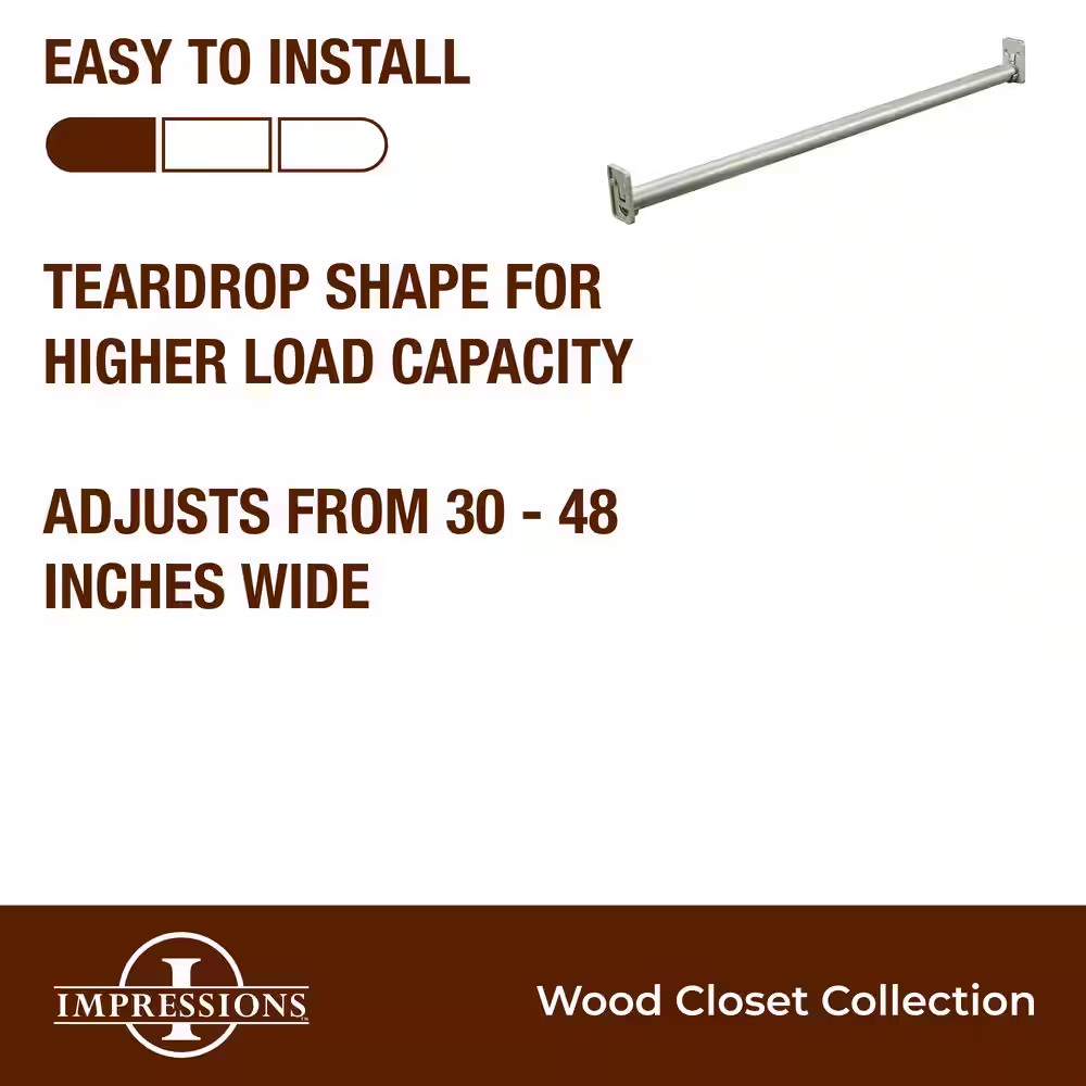 Impressions 30 In. – 48 In. Satin Nickel Adjustable Teardrop Closet Rod
