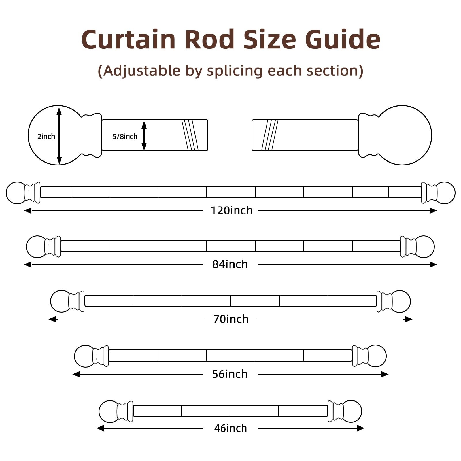 Curtain Rods for Window 32 and 48, Black 5/8 inch Splicing Single Window Curt…