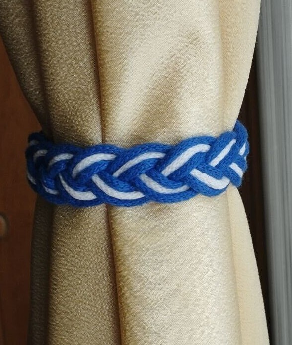 Blue white Braided Cotton Cord Curtain Tiebacks, Curtain holdback Curtain holder