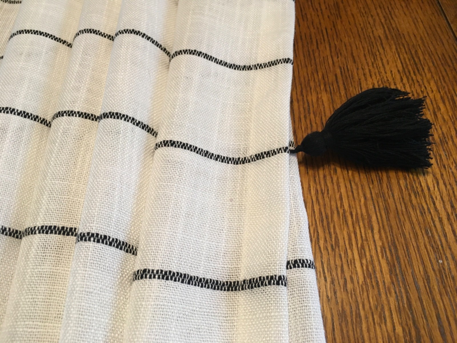 Opal House 84×54 Woven Black & White Stripe Curtain Panel with tassels on sides