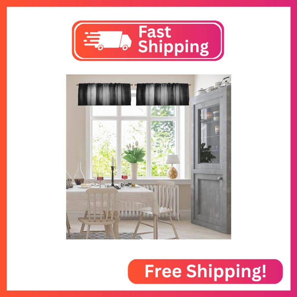 Emvency 2 Pack Dark Grey Valances Window Treatments, Gray Striped Abstract Black