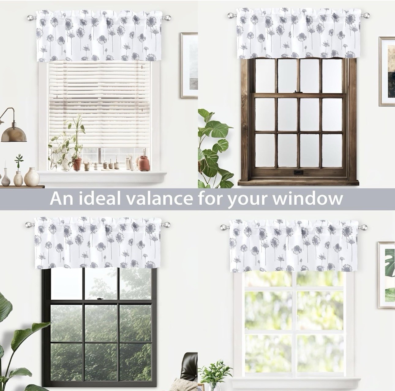 DriftAway Dandelion Floral Lined Thermal Light Filtering Valance Rod 52×14