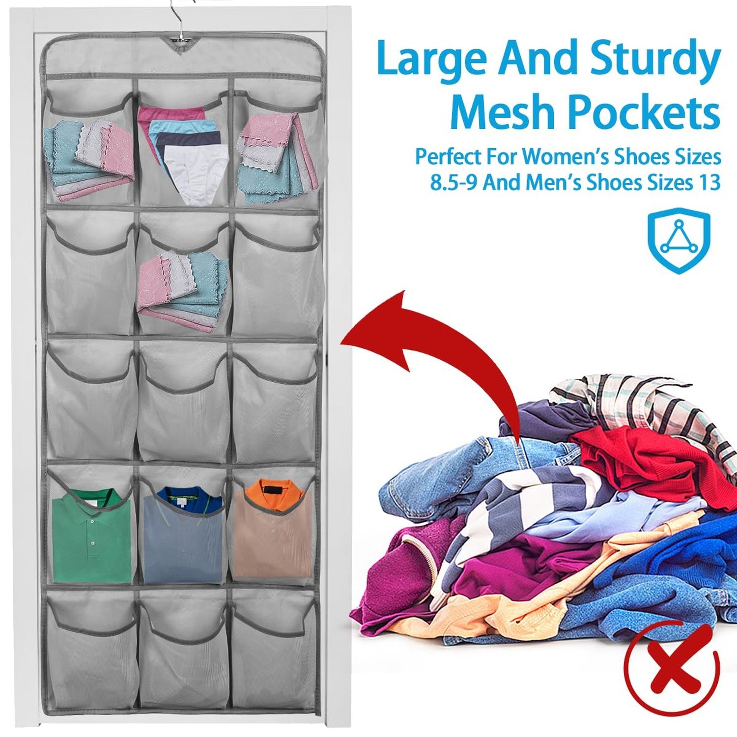 3Pcs 30 Large Pockets Dual Sided Hanging Shoe Organizer Double-Side Closet St…