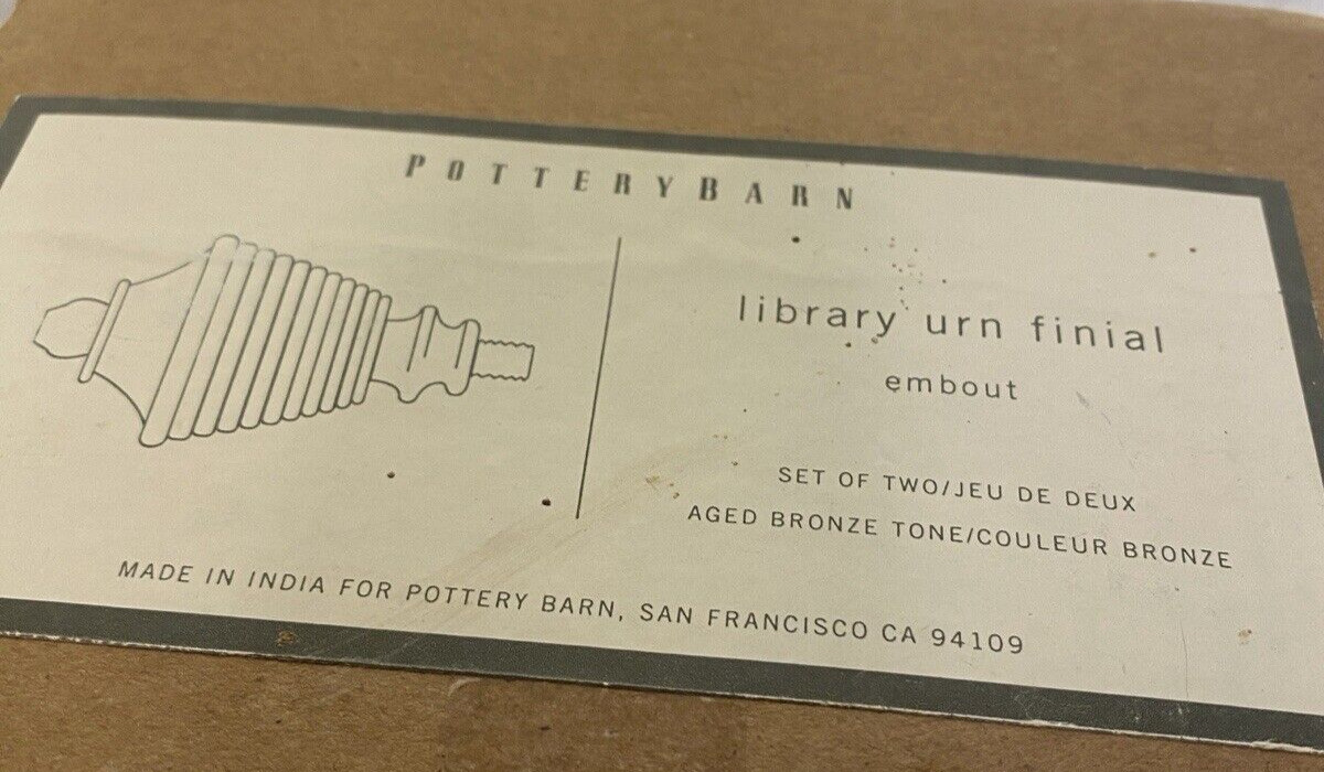 POTTERY BARN Library Urn Finials Aged Bronze Wooden Mahogany INDIA NIB-RARE