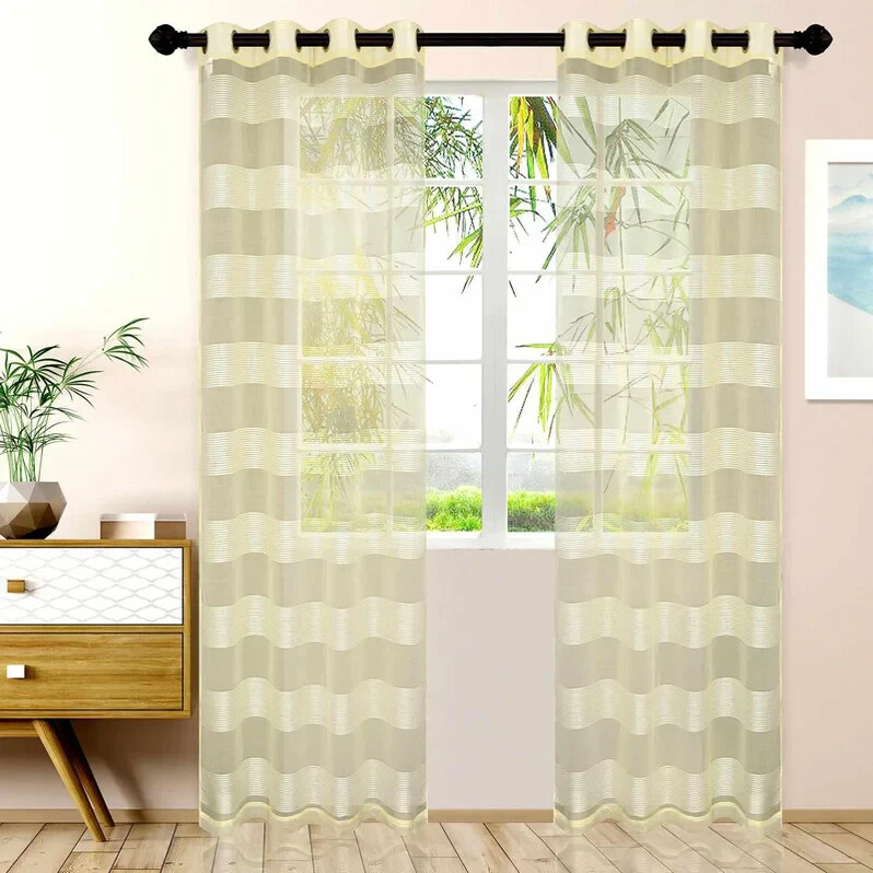 Dalisto Braided Rope Textured Grommet Top Header Sheer Curtain Set of 2