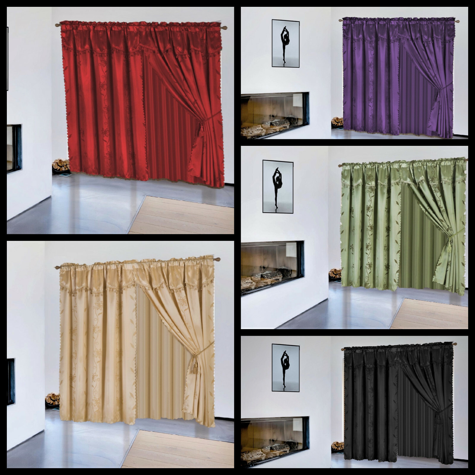 1 SET Nada Luxury Faux Jacquard Floral Panel Window Curtain DRAPE valance